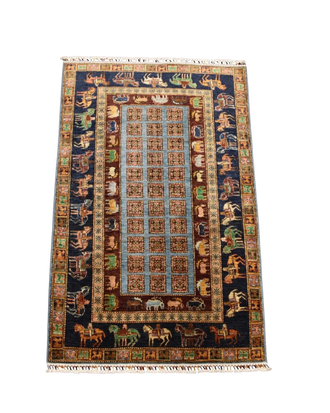 Pazyryk Hand-Knotted Wool Rug 4' x 6' 2"