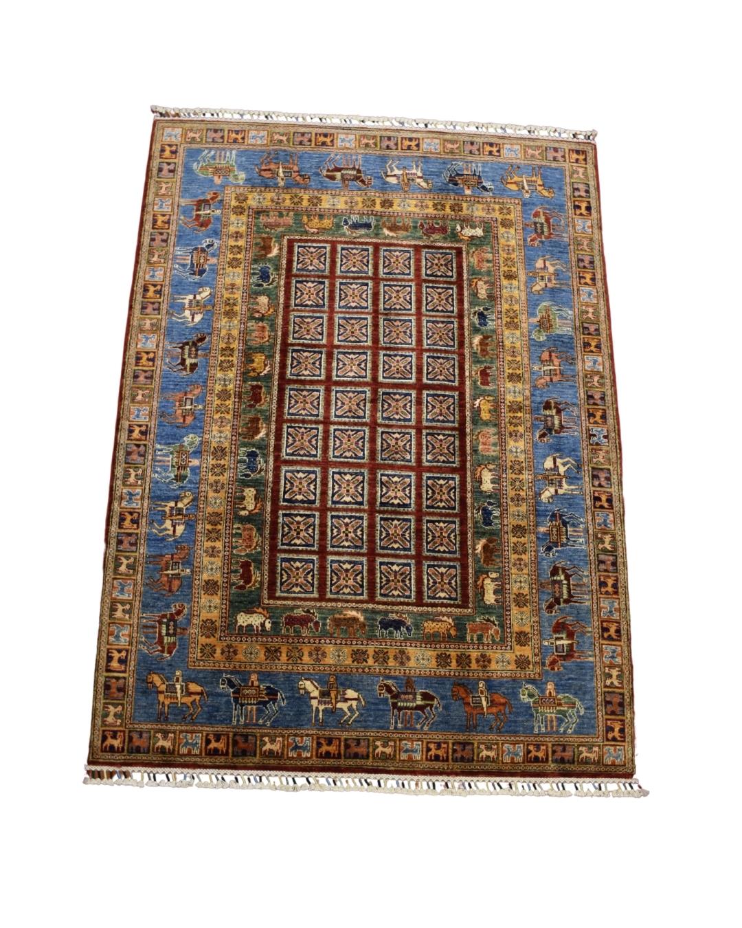 Pazyryk Hand-Knotted Wool Rug 4' 9" x 6' 7"