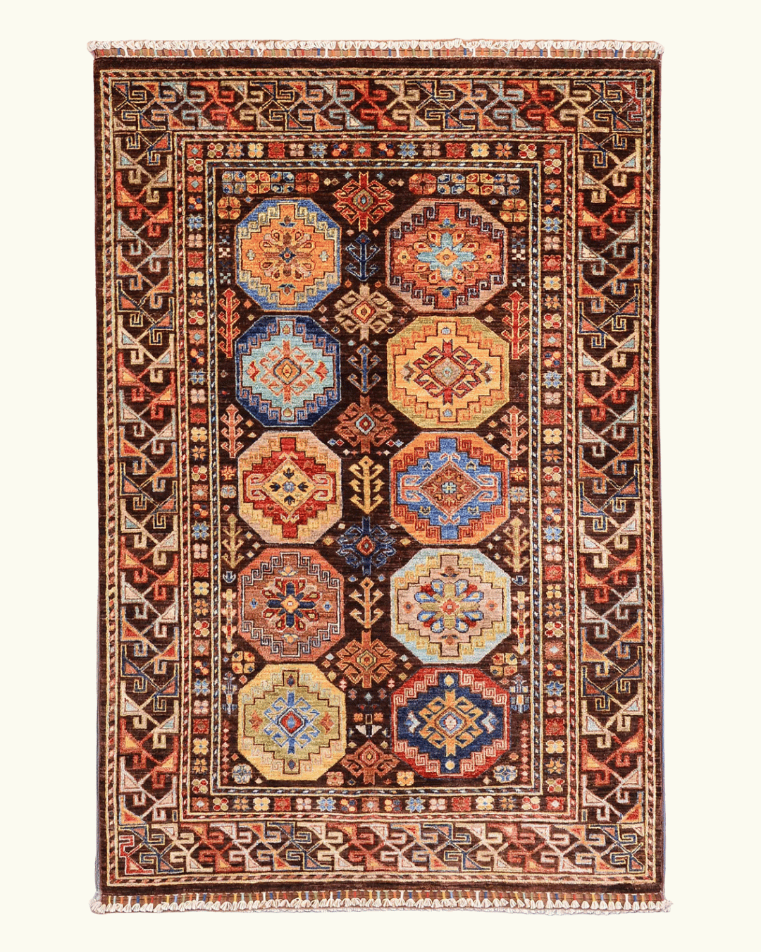 Tapis en laine style afghan 55 x 146 cm