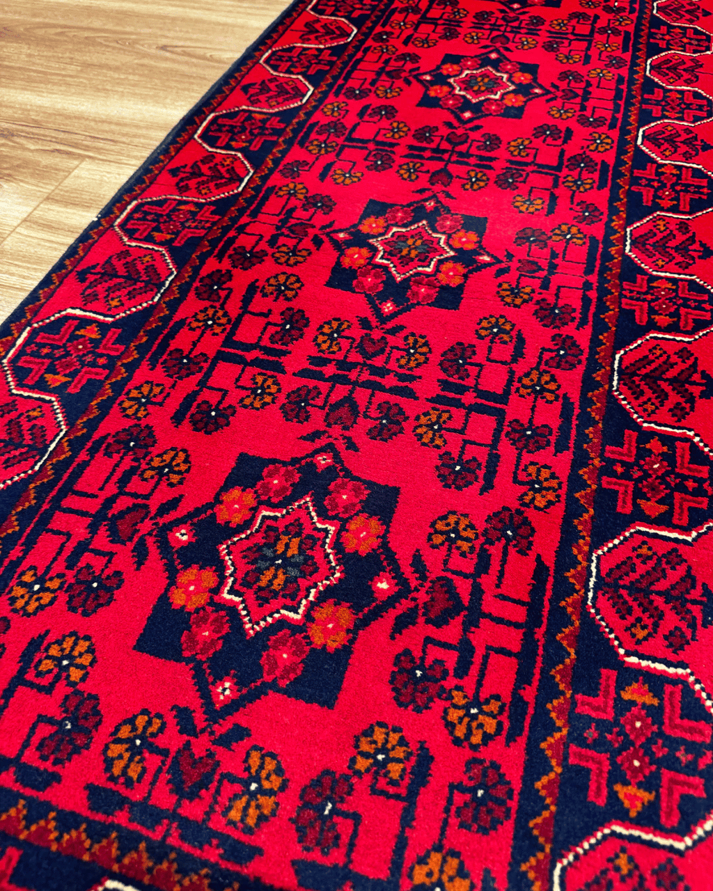 Tapis en laine style afghan 55 x 146 cm