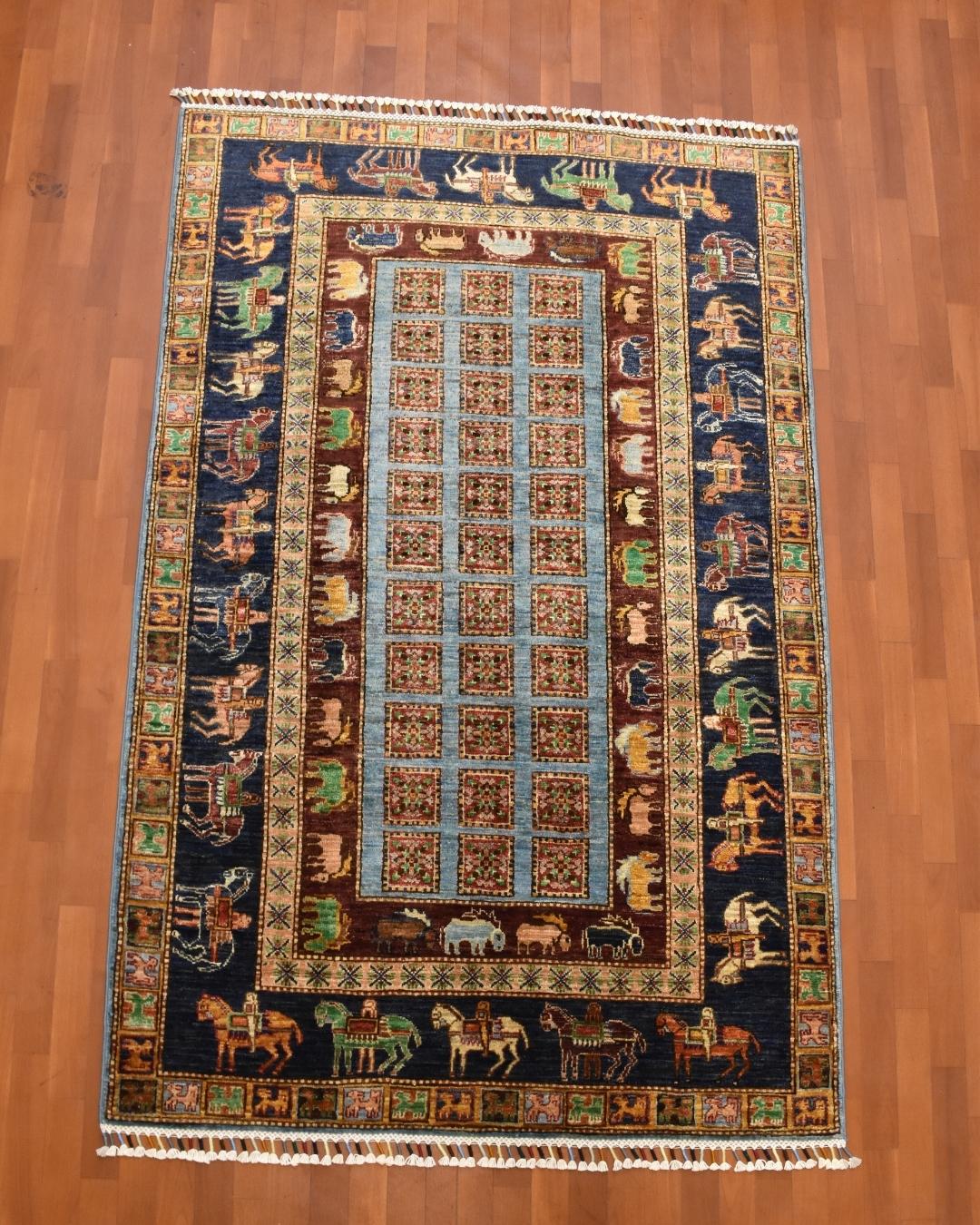 Pazyryk Hand-Knotted Wool Rug 4' x 6' 2"