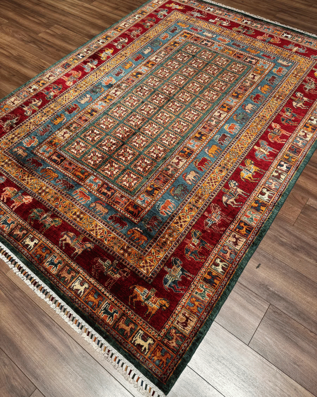 Pazyrk Hand-Knotted Wool Rug 5' 9" x 8'