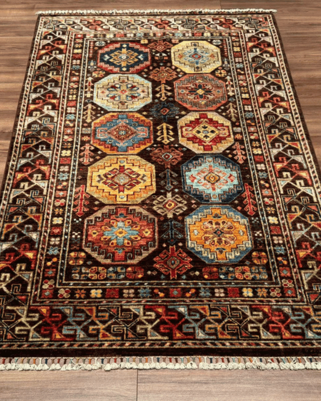 Tapis en laine style afghan 55 x 146 cm
