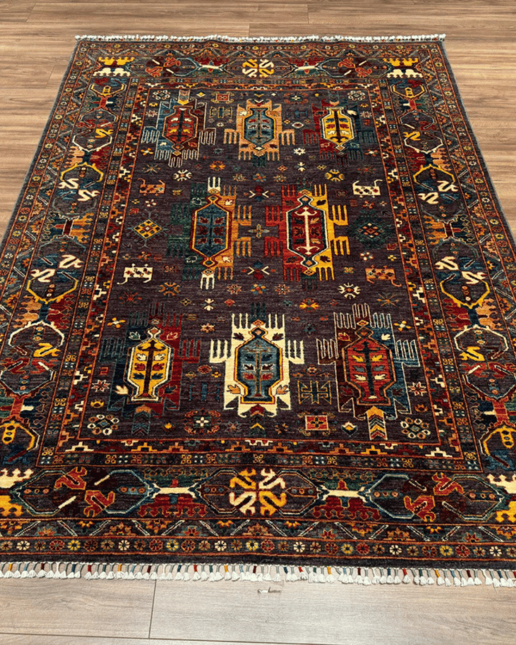 Tapis en laine style afghan 55 x 146 cm