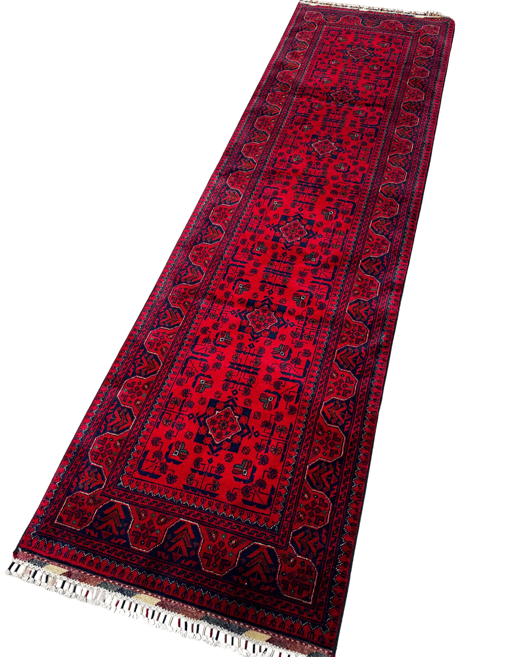 Handwoven Afghan Style Wool Runner 2.62x9.51 ft