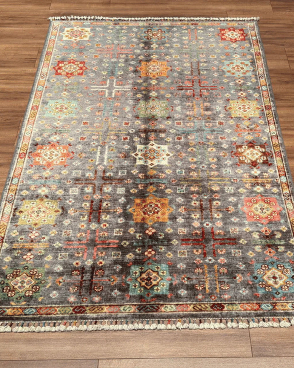 Tapis en laine style afghan 55 x 146 cm