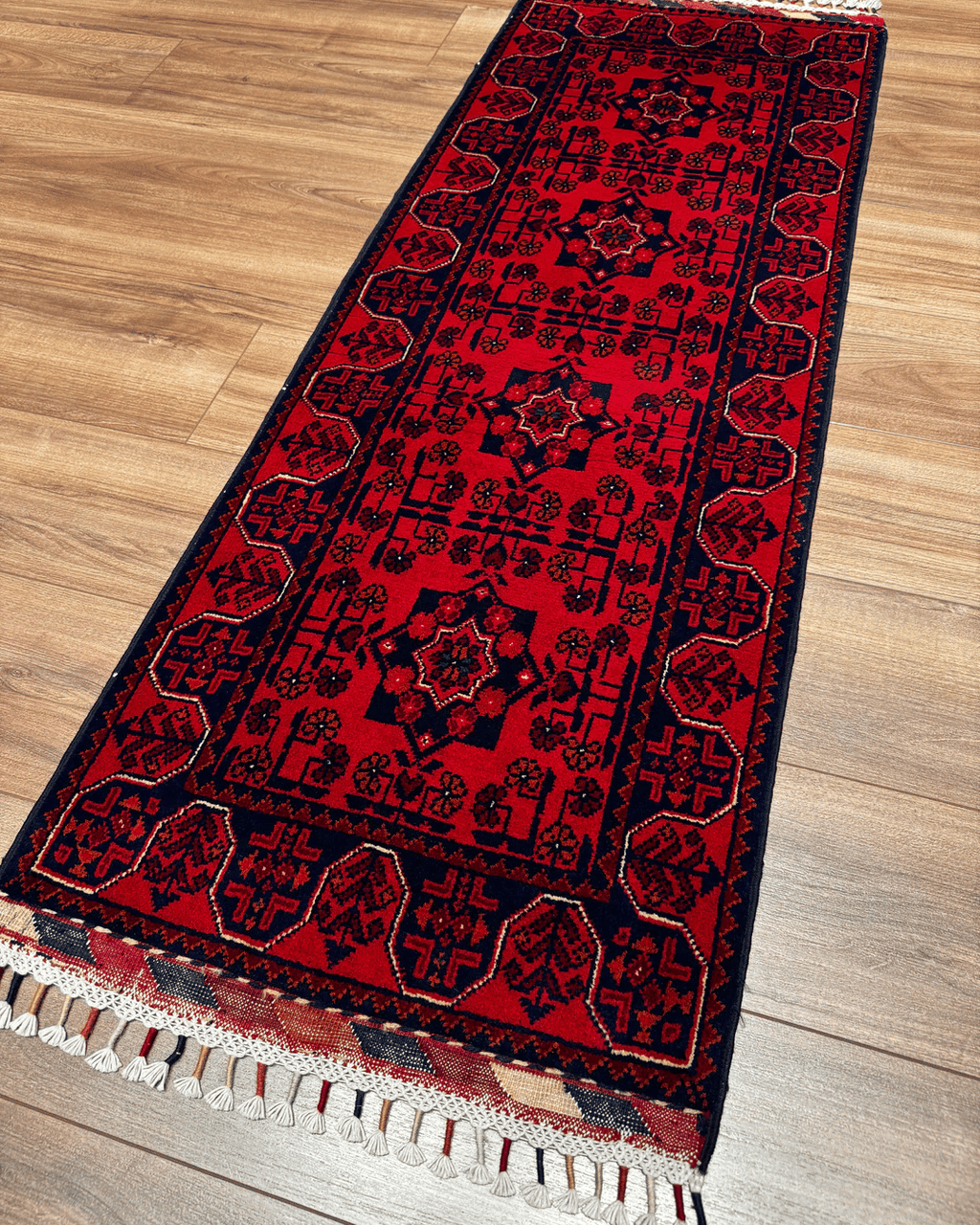 Tapis en laine style afghan 55 x 146 cm