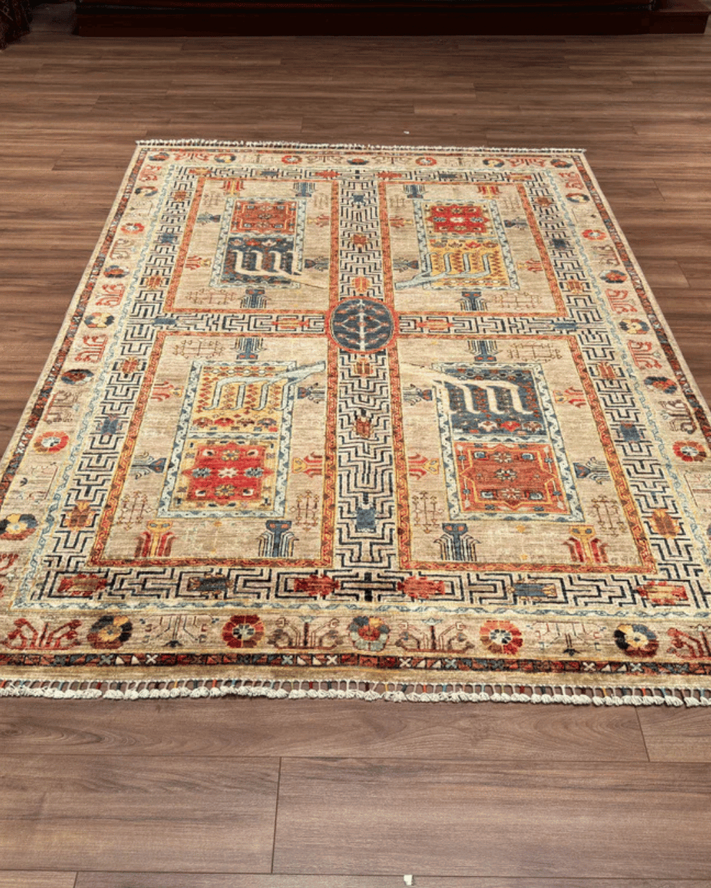 Tapis en laine style afghan 55 x 146 cm