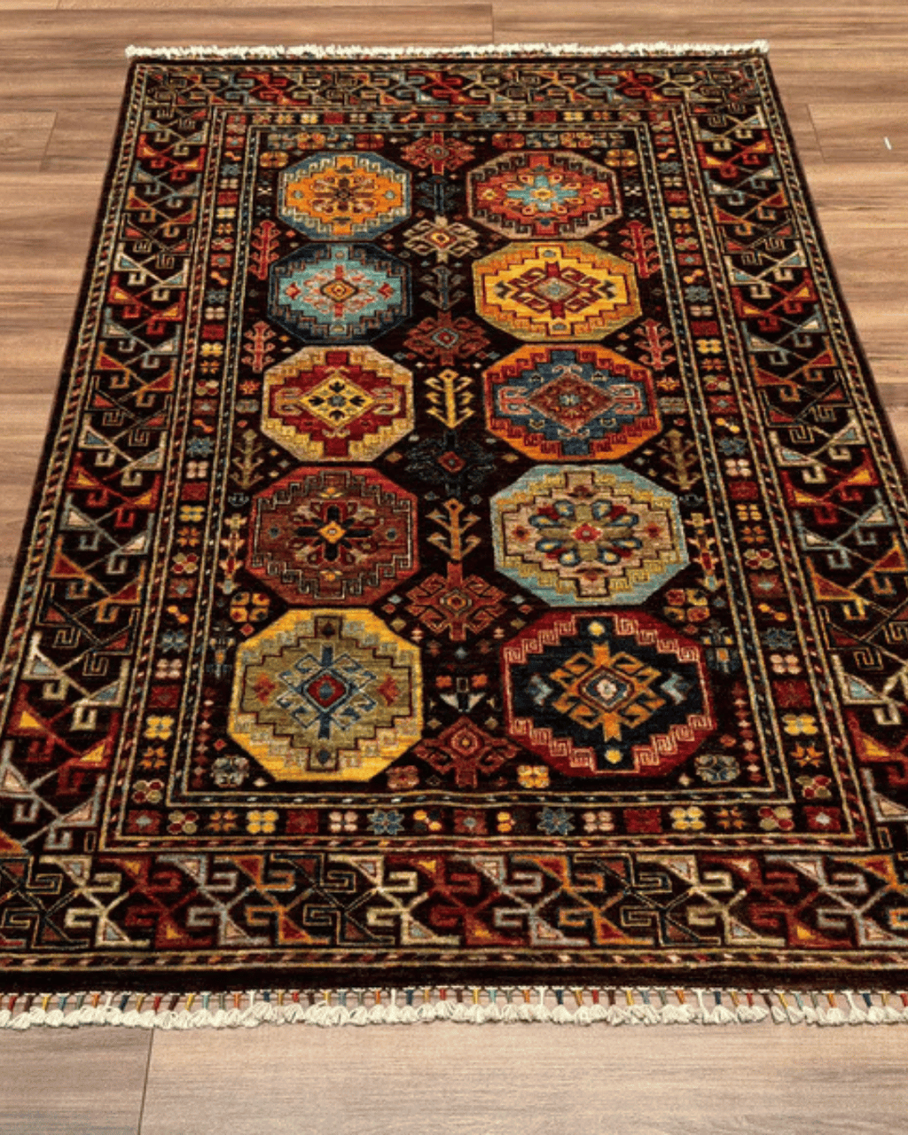 Tapis en laine style afghan 55 x 146 cm