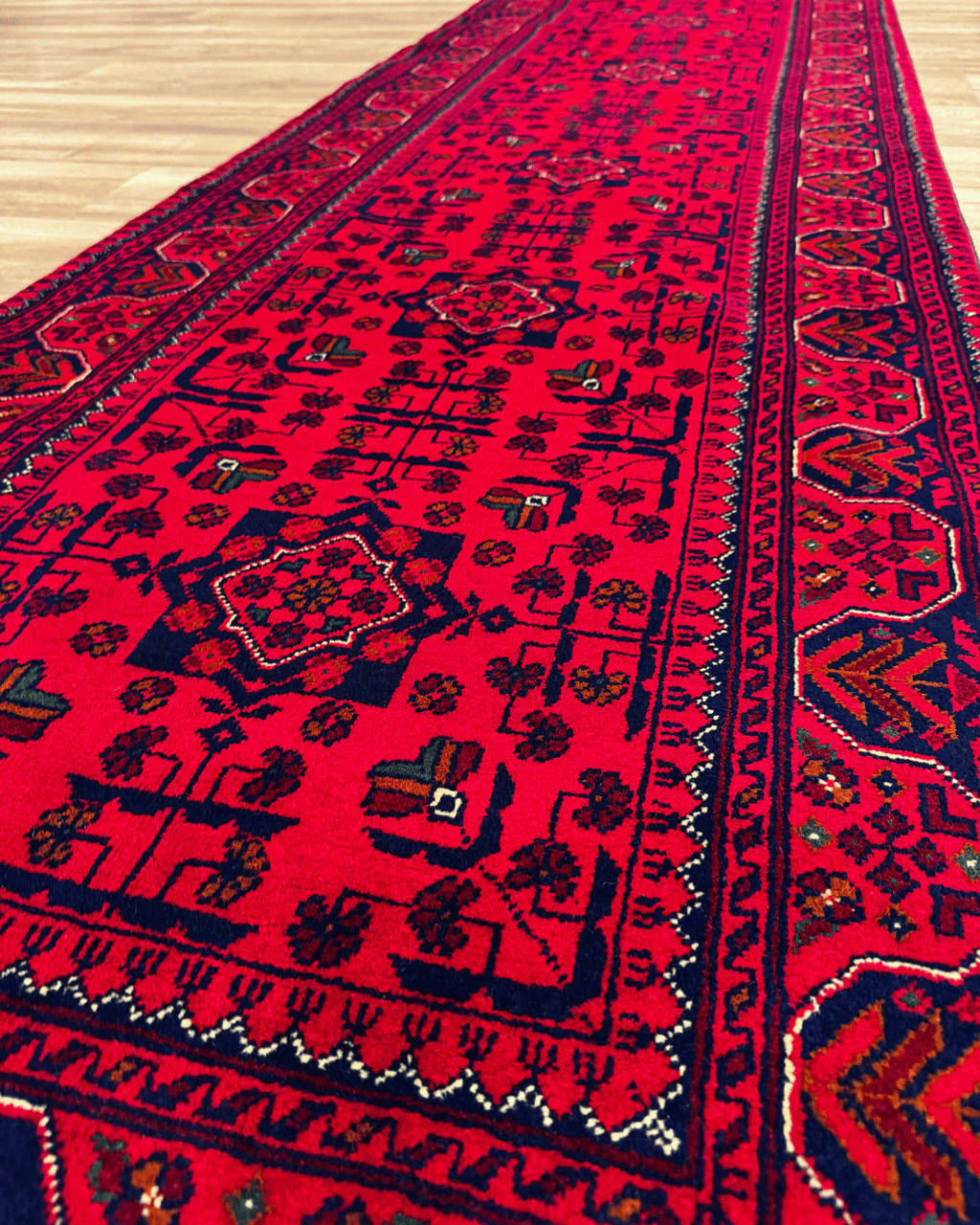 Handwoven Afghan Style Wool Runner 2.62x9.51 ft