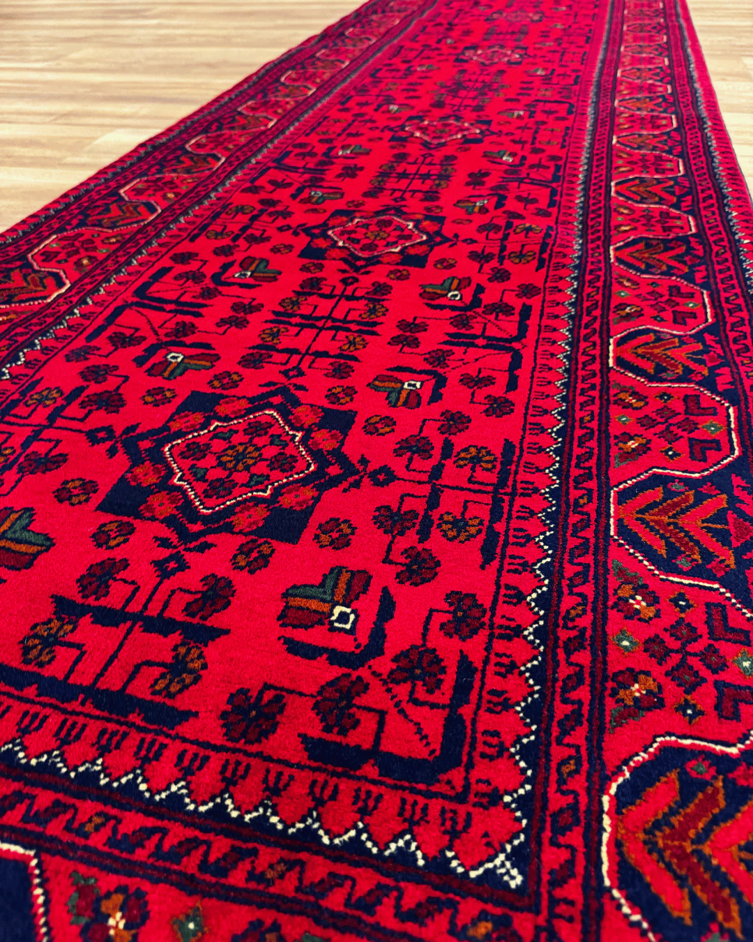 Handwoven Afghan Style Wool Runner 2.62x9.51 ft