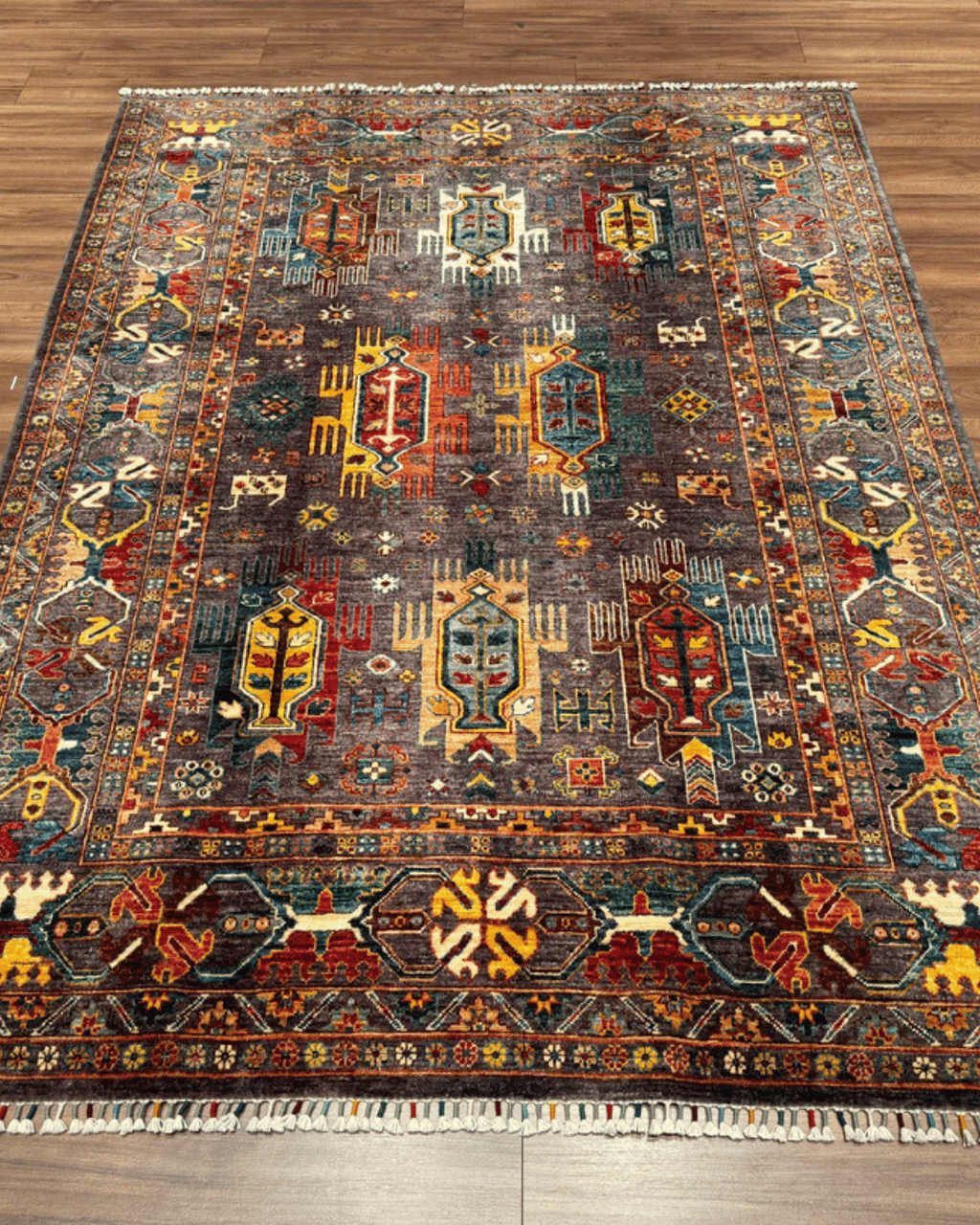 Tapis en laine style afghan 55 x 146 cm