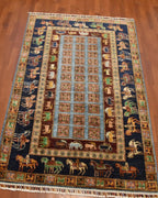 Pazyryk Hand-Knotted Wool Rug 4' x 6' 2"