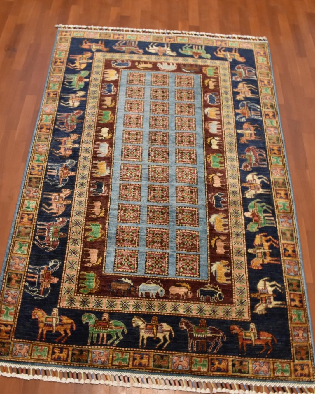 Pazyryk Hand-Knotted Wool Rug 4' x 6' 2"