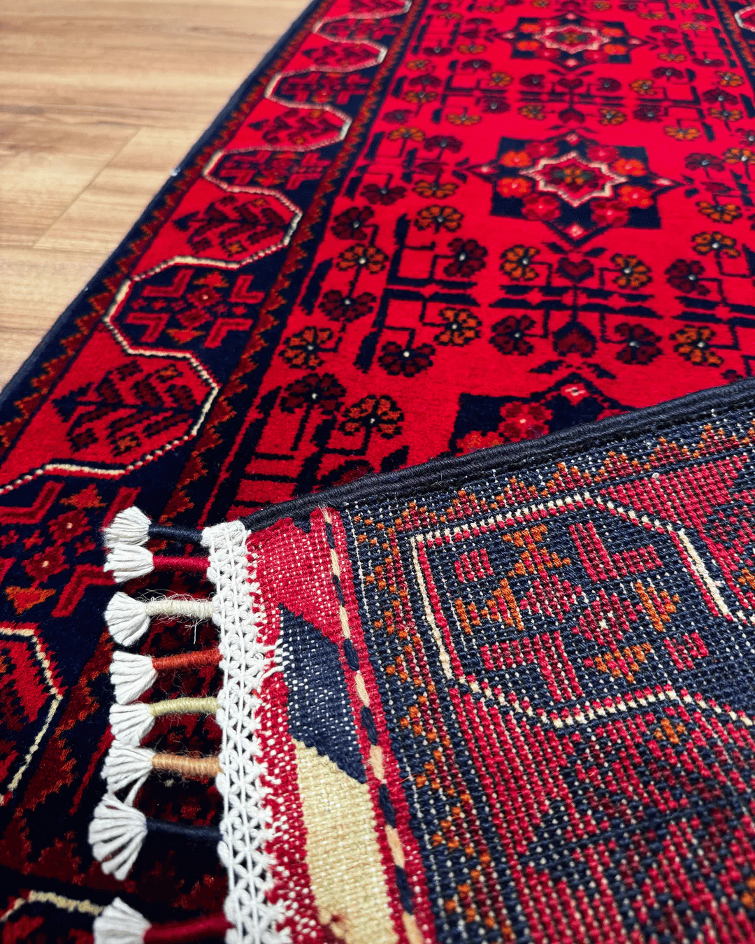 Tapis en laine style afghan 55 x 146 cm