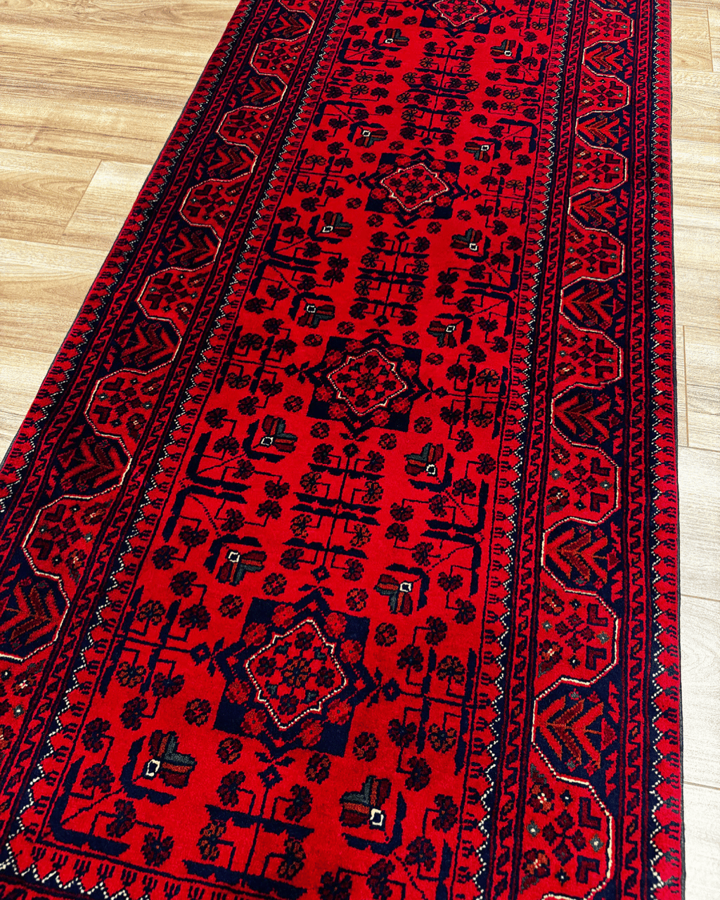 Handwoven Afghan Style Wool Runner 2.62x9.51 ft