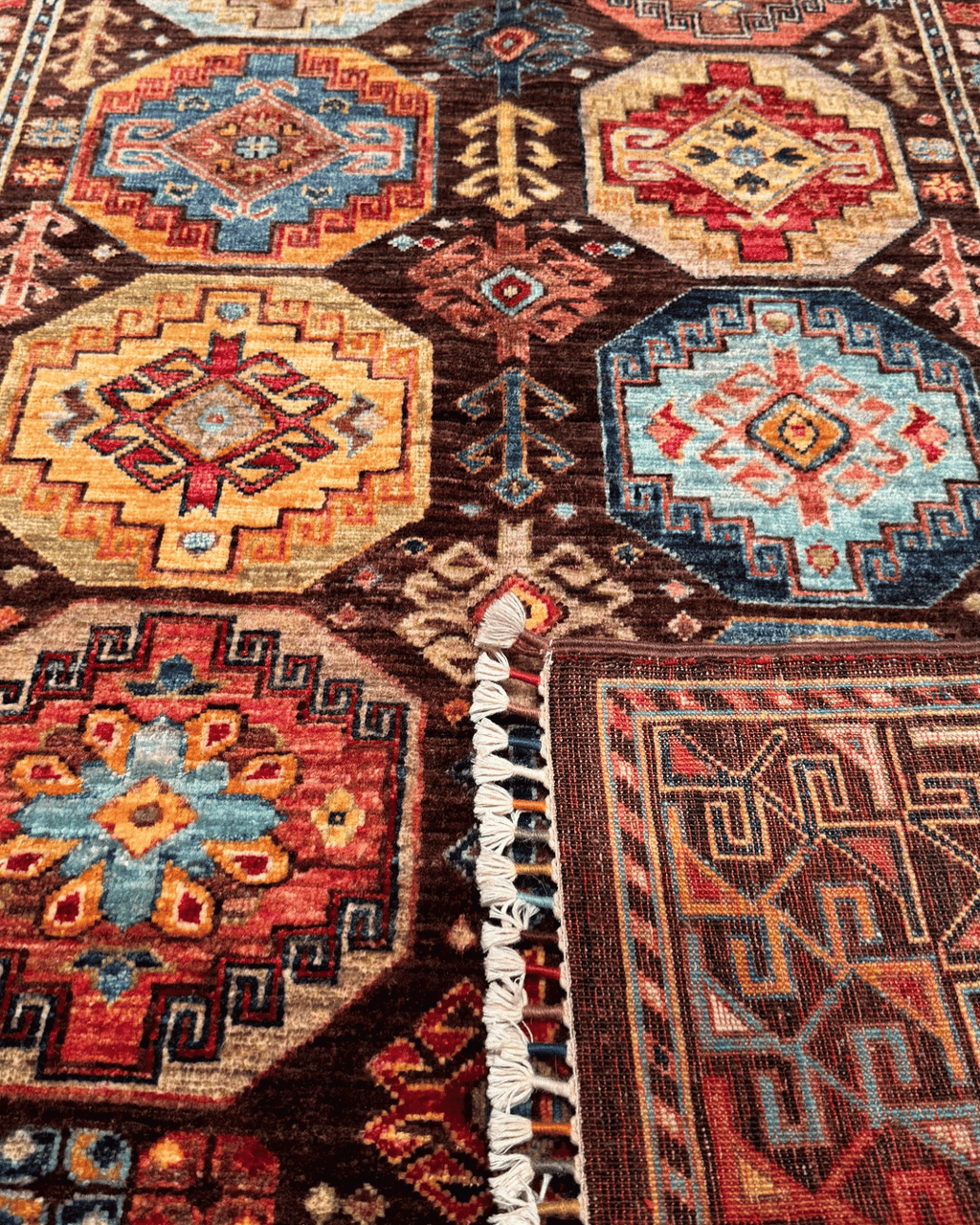 Tapis en laine style afghan 55 x 146 cm