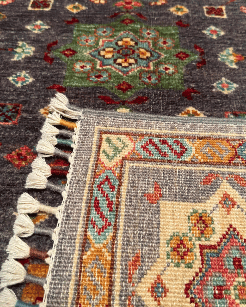 Tapis en laine style afghan 55 x 146 cm