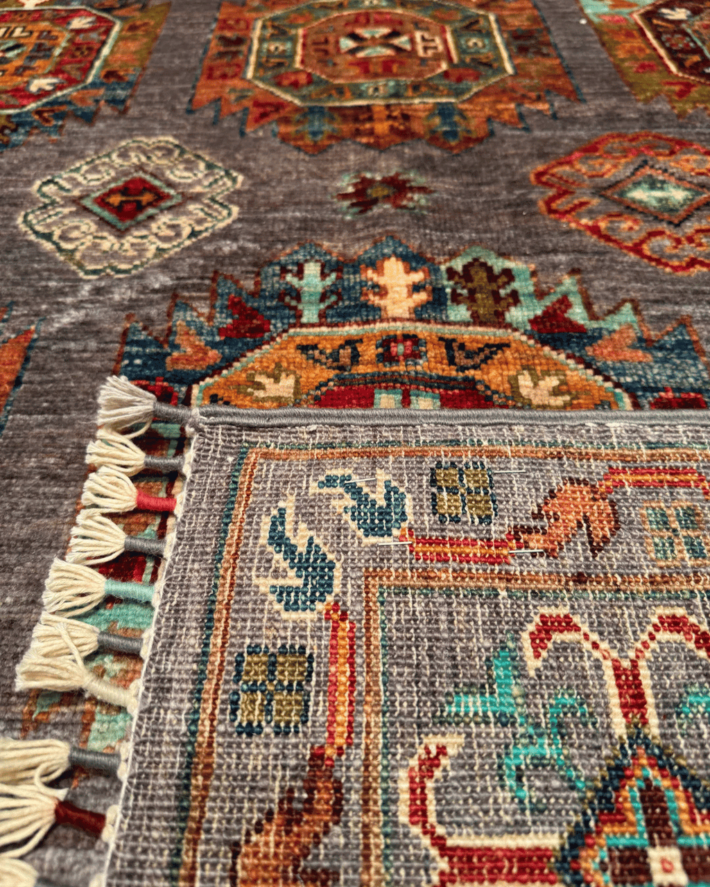 Tapis en laine style afghan 55 x 146 cm