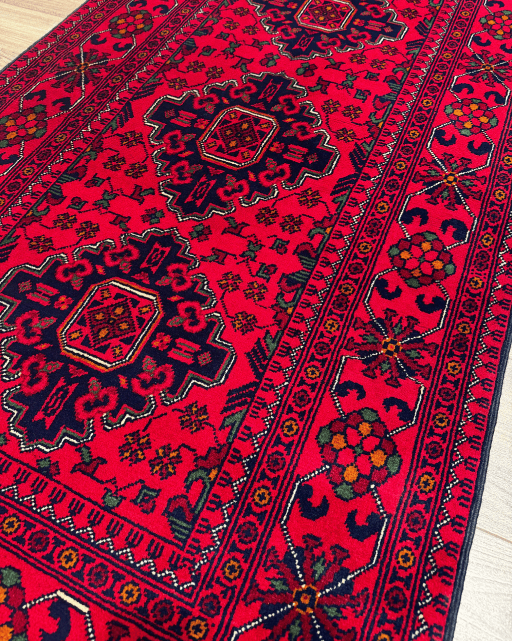 Handwoven Afghan Style Wool Runner 2.78x6.36 ft