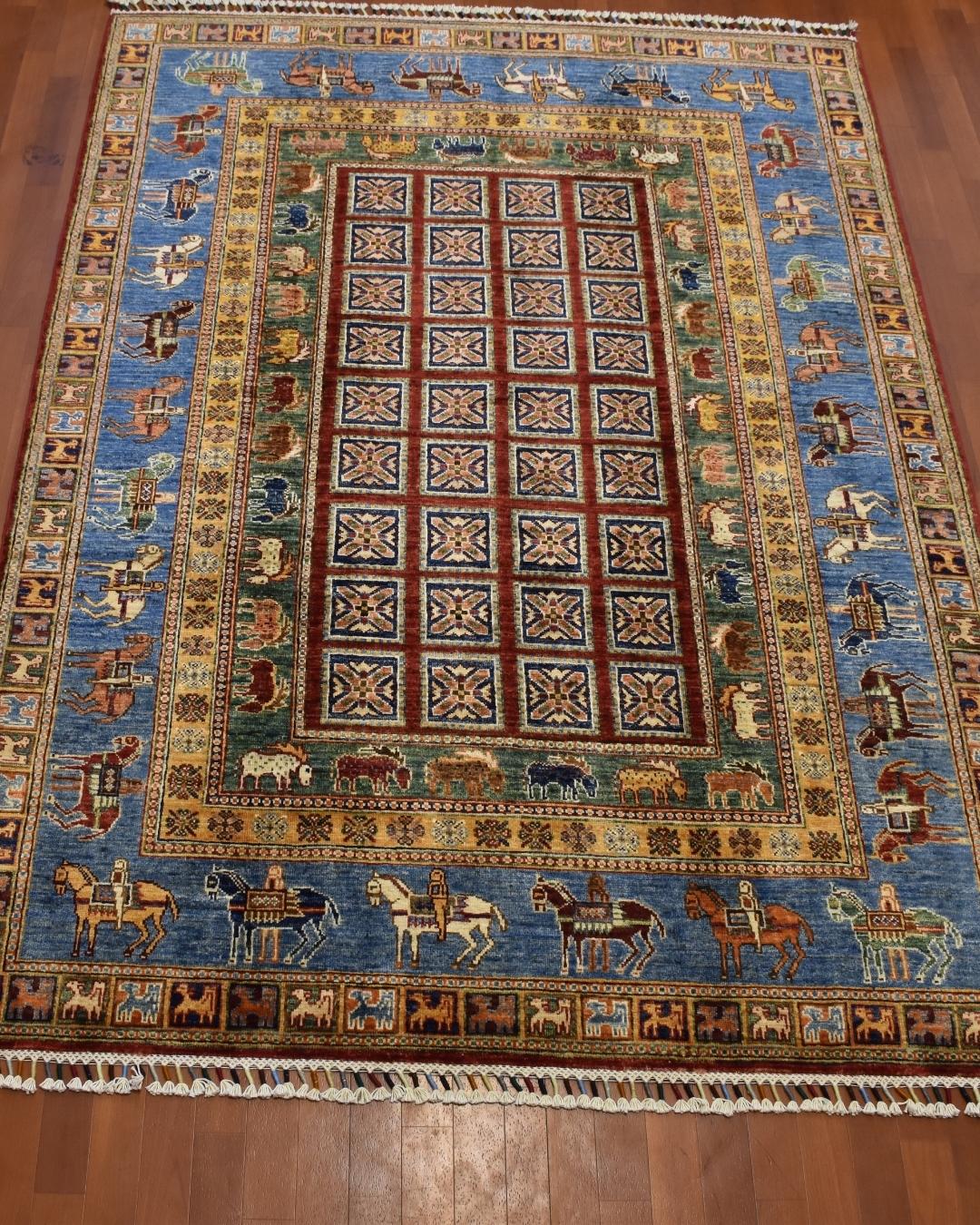 Pazyryk Hand-Knotted Wool Rug 4' 9" x 6' 7"