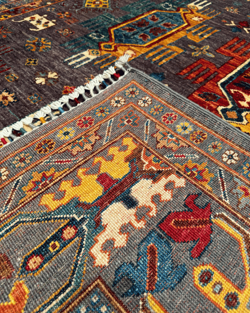 Tapis en laine style afghan 55 x 146 cm