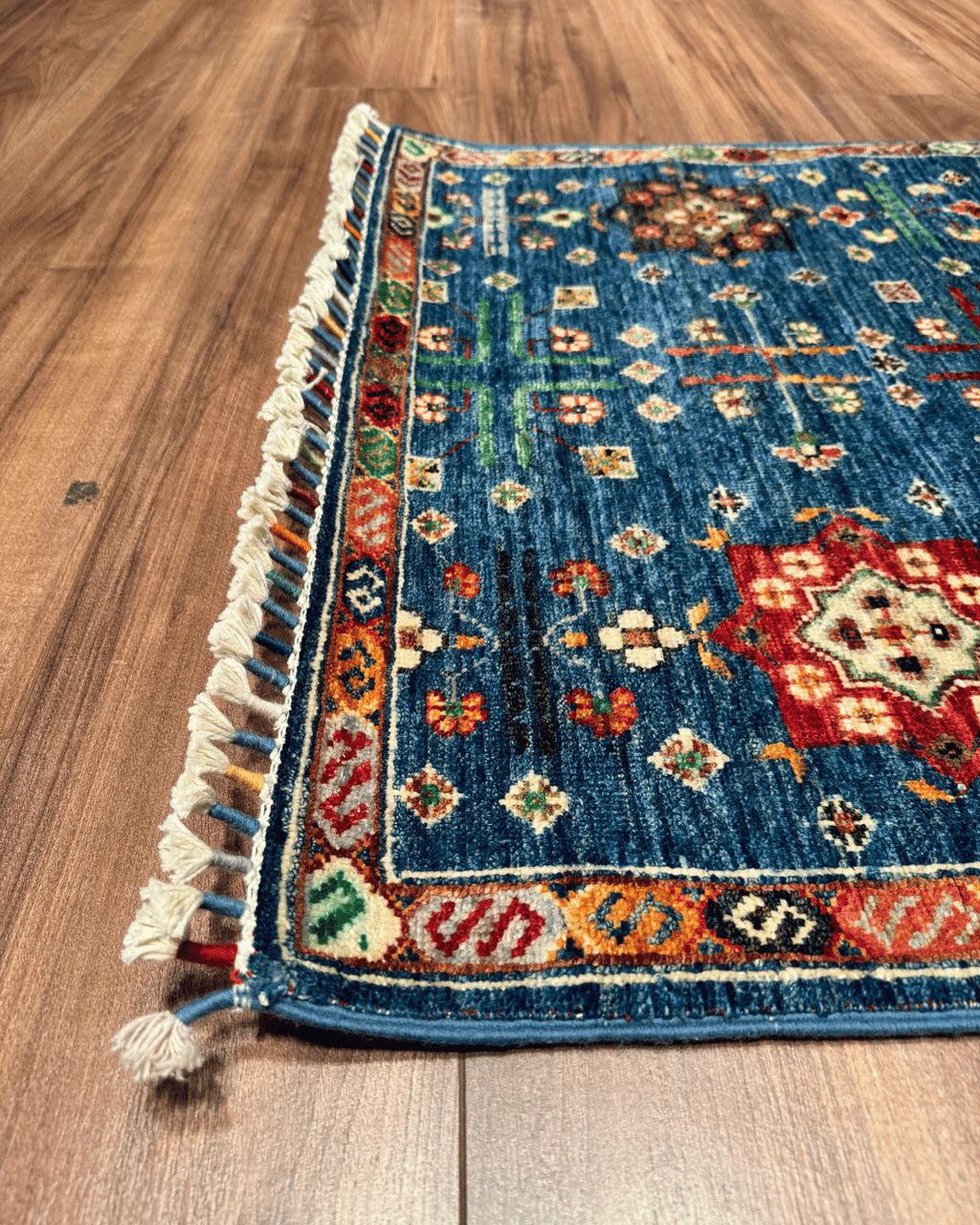 Tapis en laine style afghan 55 x 146 cm