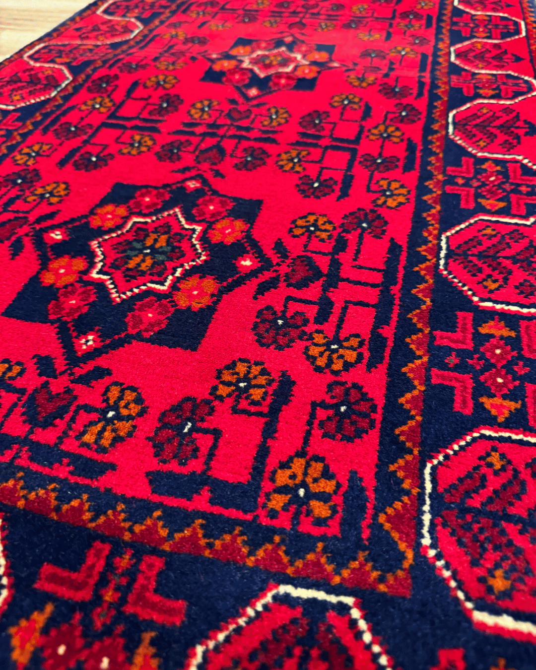 Tapis en laine style afghan 55 x 146 cm