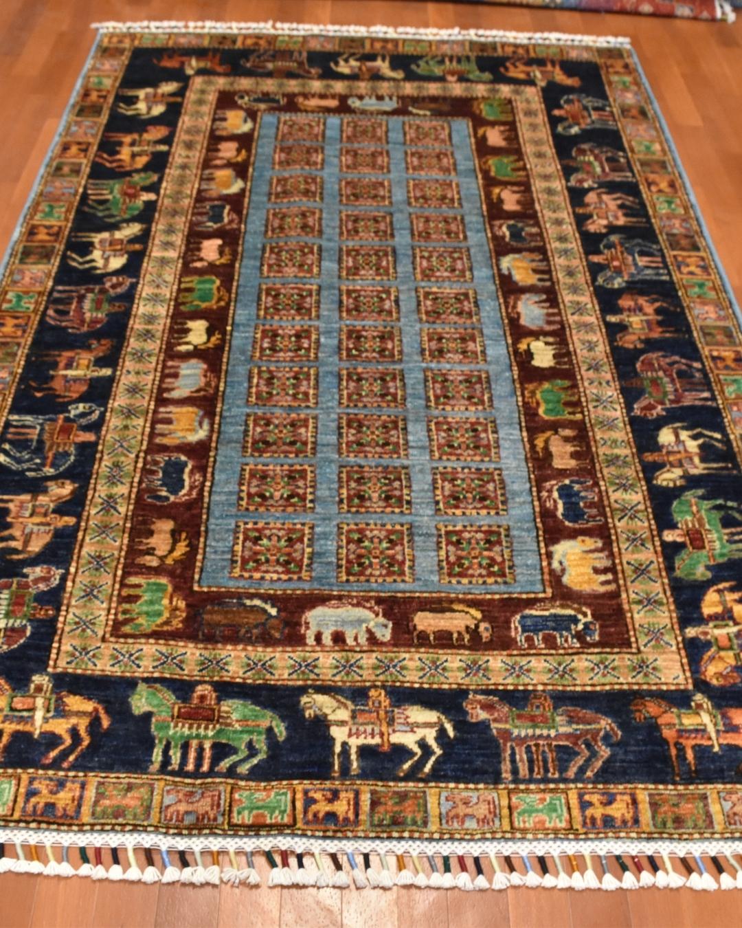 Pazyryk Hand-Knotted Wool Rug 4' x 6' 2"