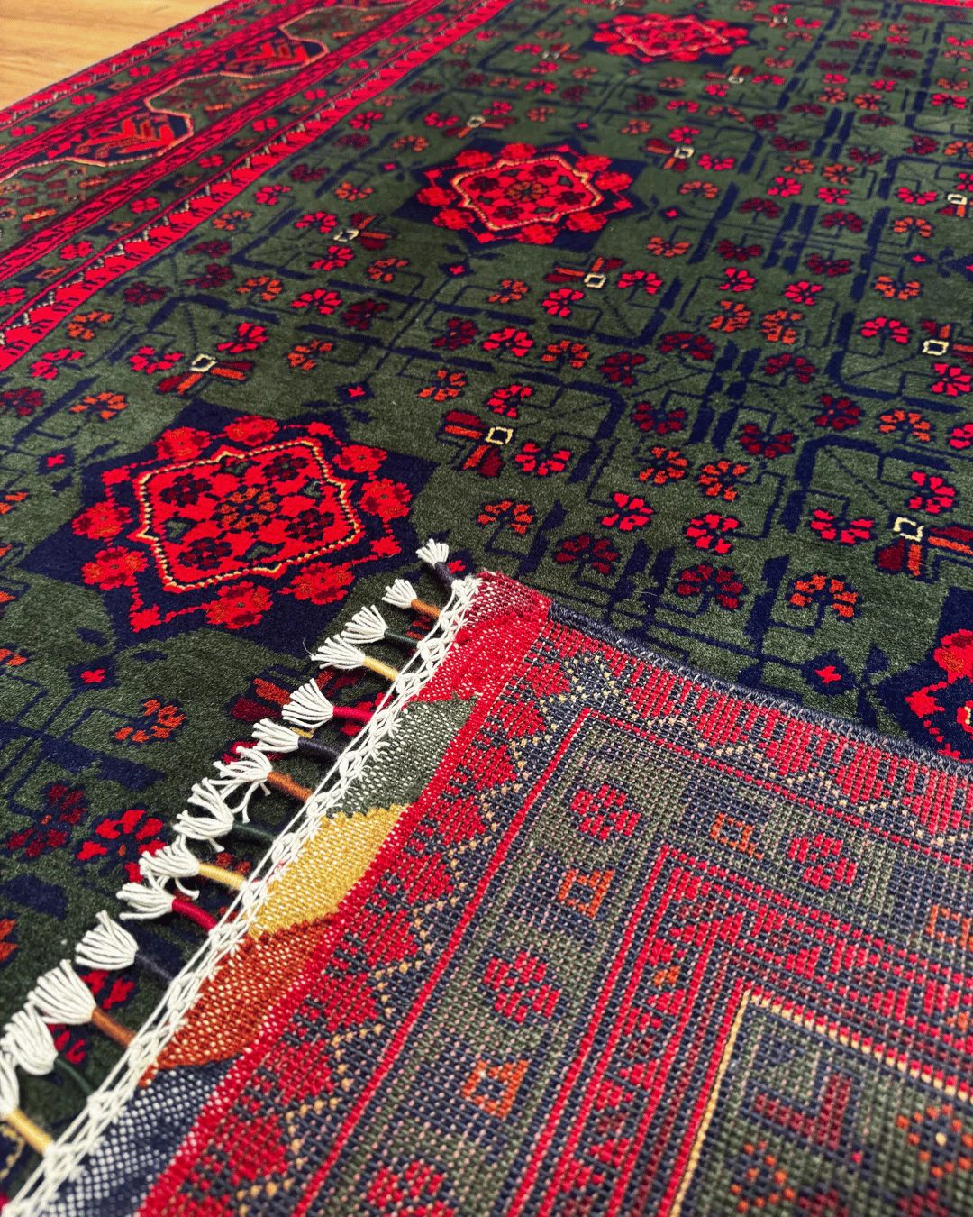 Tapis en laine style afghan 55 x 146 cm