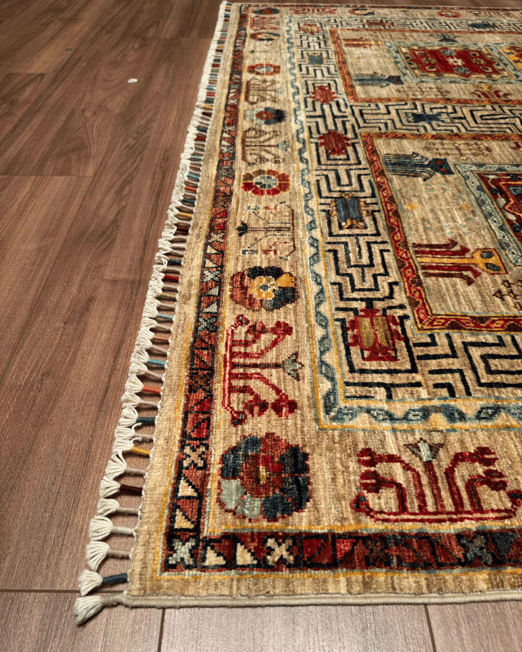 Tapis en laine style afghan 55 x 146 cm