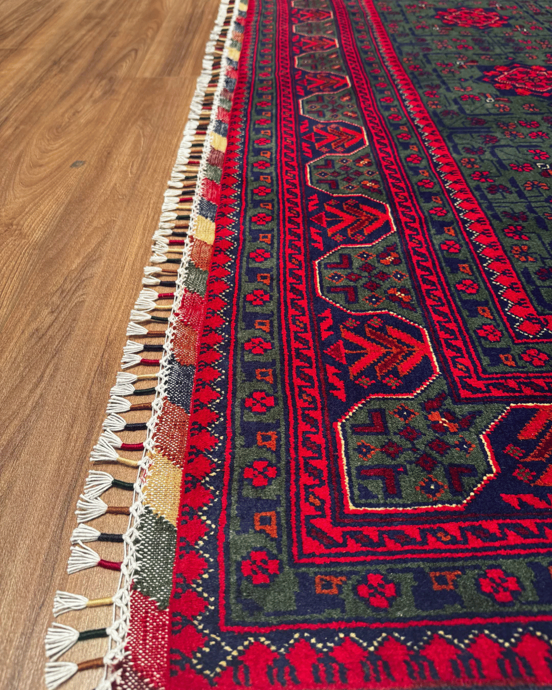 Tapis en laine style afghan 55 x 146 cm