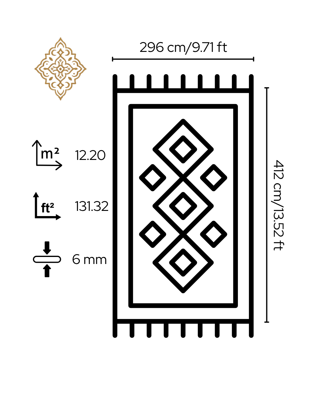 Handwoven Afghan Style Wool Rug 9' 7" x 13' 5"