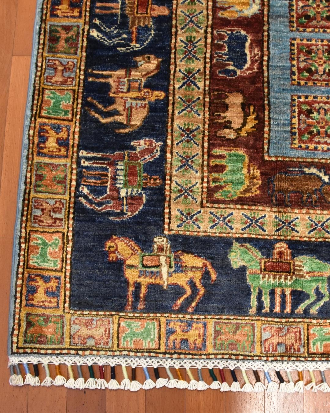 Pazyryk Hand-Knotted Wool Rug 4' x 6' 2"